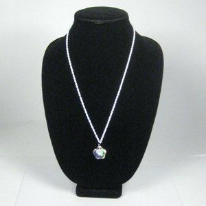 UPCYCLED Acrylic Purple Flower Pendant Necklace 25 Inch Women Men Strand White C